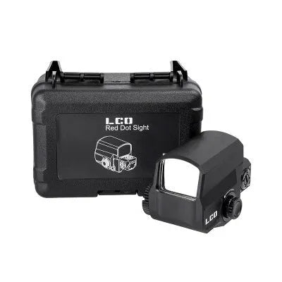 LCO tactical red dot sight with 20mm rail mount, metal housing, and holographic reticle