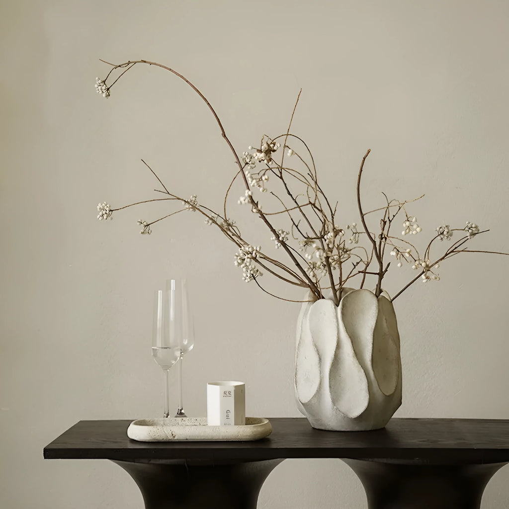 Irregular abstract ceramic vase in magnesium clay for flower arrangement decor