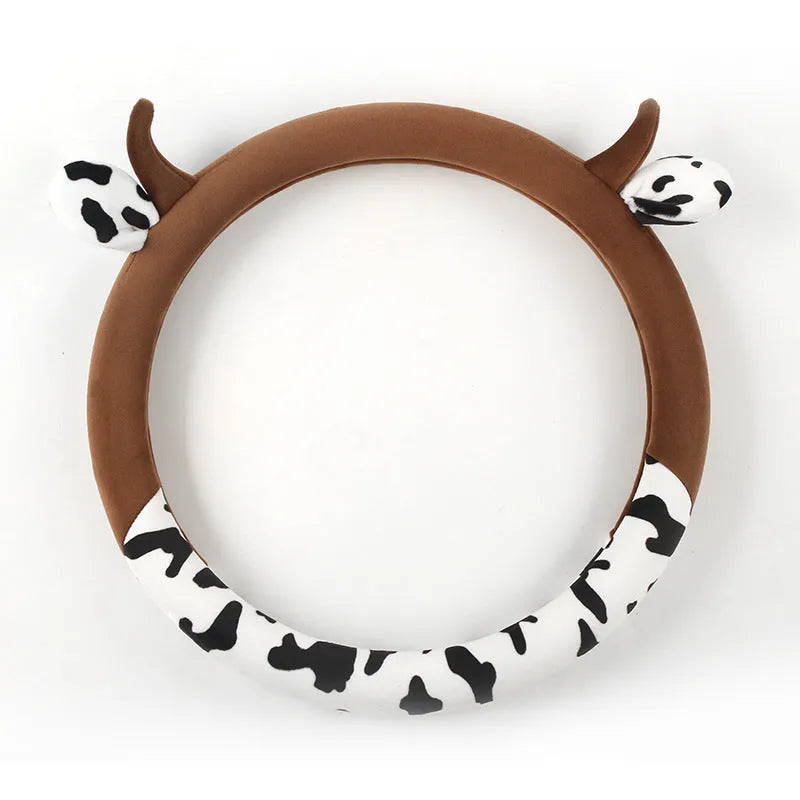 Short plush steering wheel cover for cars in black colour showing textured surface