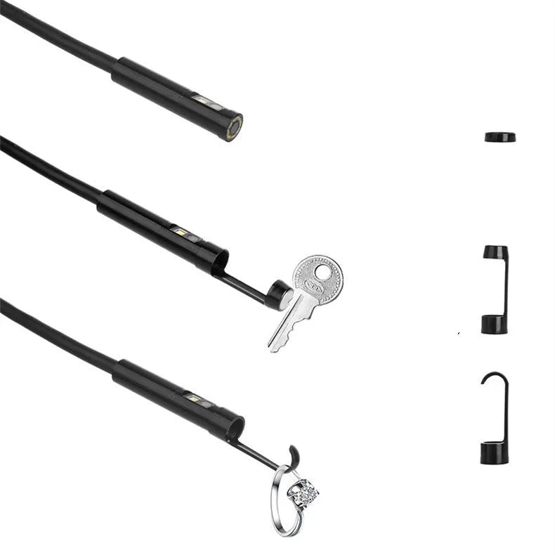 F300 wireless dual lens endoscope with 5.5mm and 8mm waterproof probes, magnet, and hook accessories
