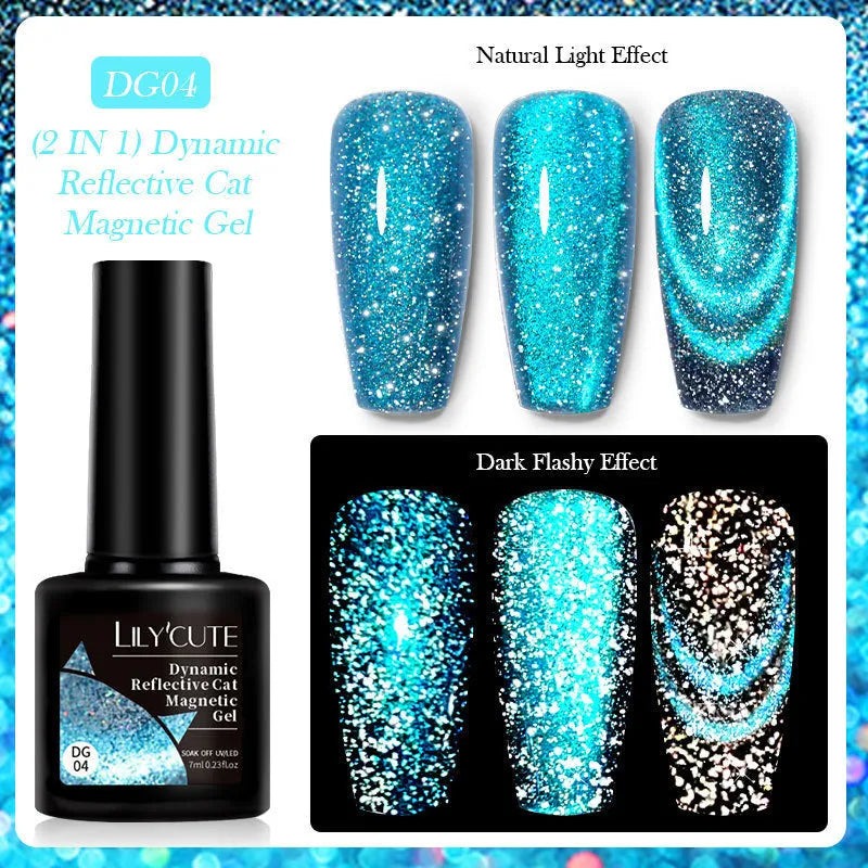 Cat eye series UV gel nail polish bottle with glitter and diamond fragments in six colour options