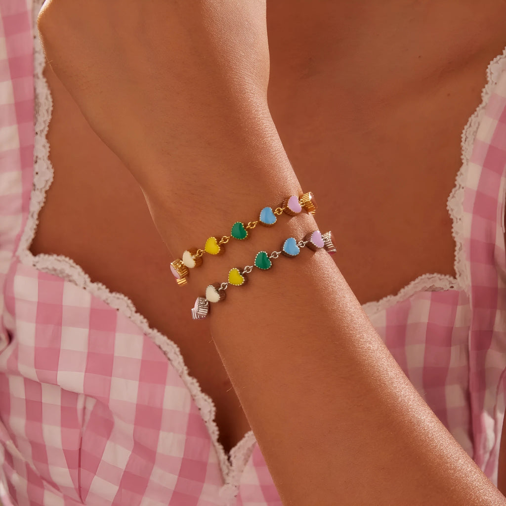 Women's stainless steel love heart bracelet with gold or steel electroplated finish