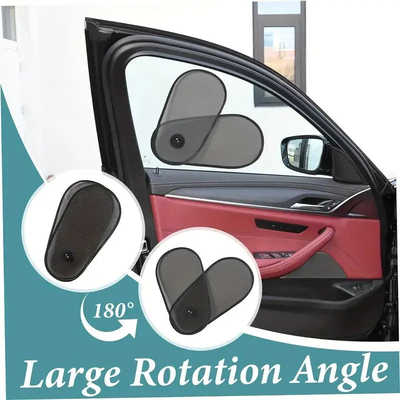 Black breathable mesh car window shade for baby protection on side windows with suction cup attachment