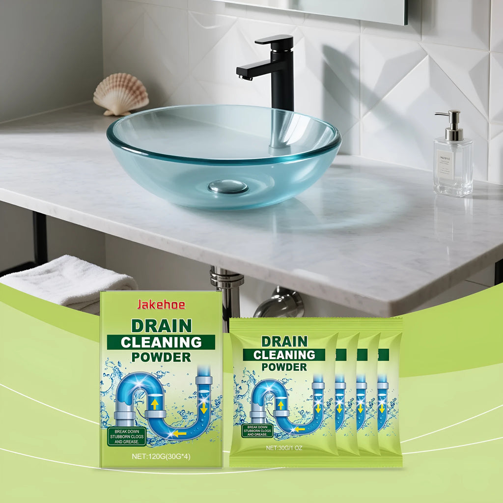 Container of 120 gram drain cleaning powder for sinks and toilets.