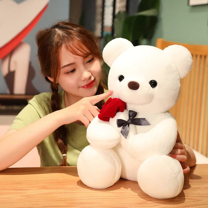 Plush teddy bear doll pillow in beige, brown or grey with soft short plush material and PP cotton filling