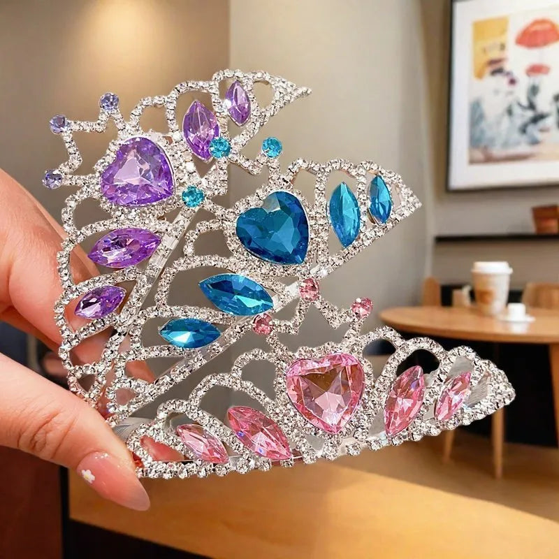 Children's crystal crown headband headdress, alloy with electroplated finish, pink Type A style