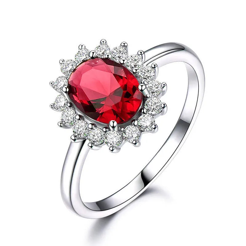 Women's electroplated copper ring with flower-shaped zirconium detail in blue, green, or red.