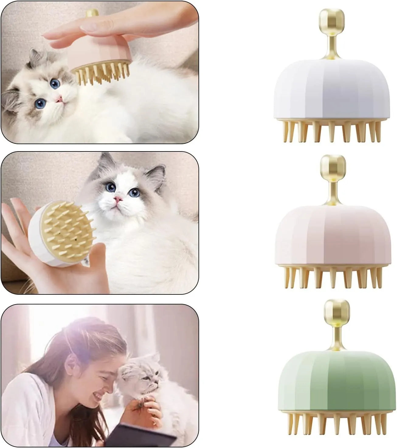Green pet bath massage brush with silicone bristles and drain holes on a white background.