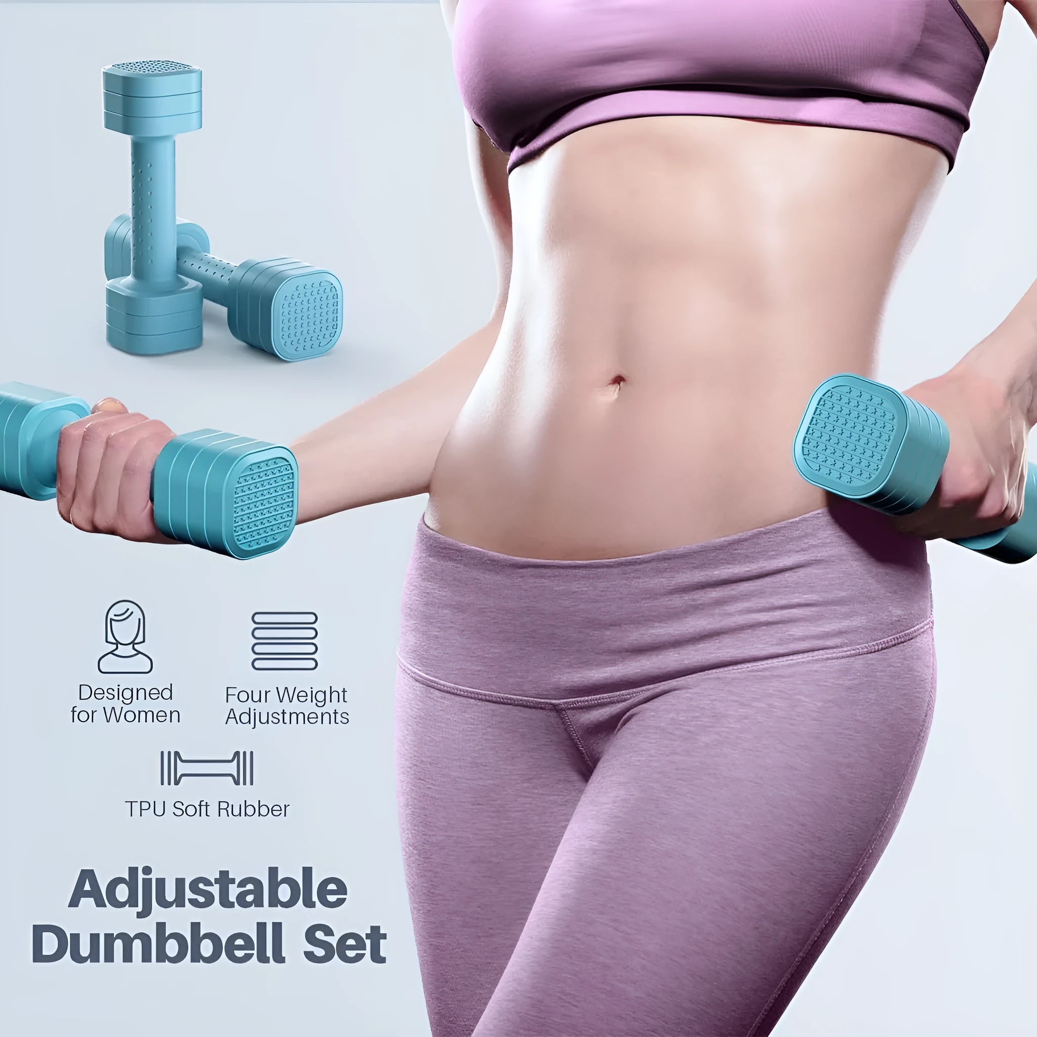 Detachable dumbbell set for women's fitness in pink, blue, black, or purple with ABS plastic construction