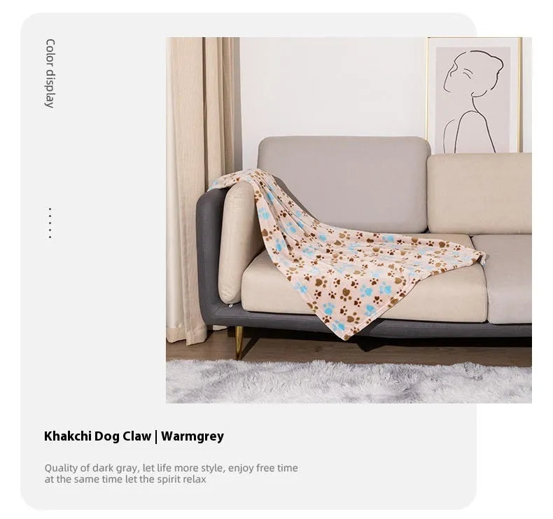 Blue dog cartoon pattern pet blanket laying flat, showing its double-sided thickened flannel texture.