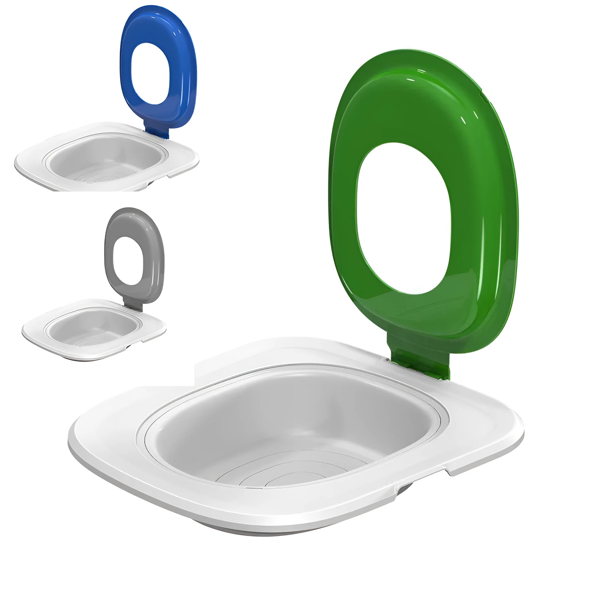 Fifth generation cat toilet trainer with 60cm round ABS plastic base in blue colour