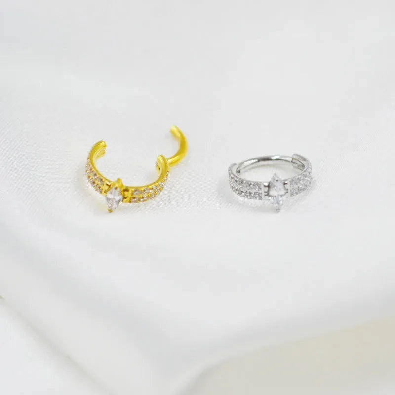 Zircon heart-shaped earrings in 316 titanium steel with full diamond design, silver and gold colour options