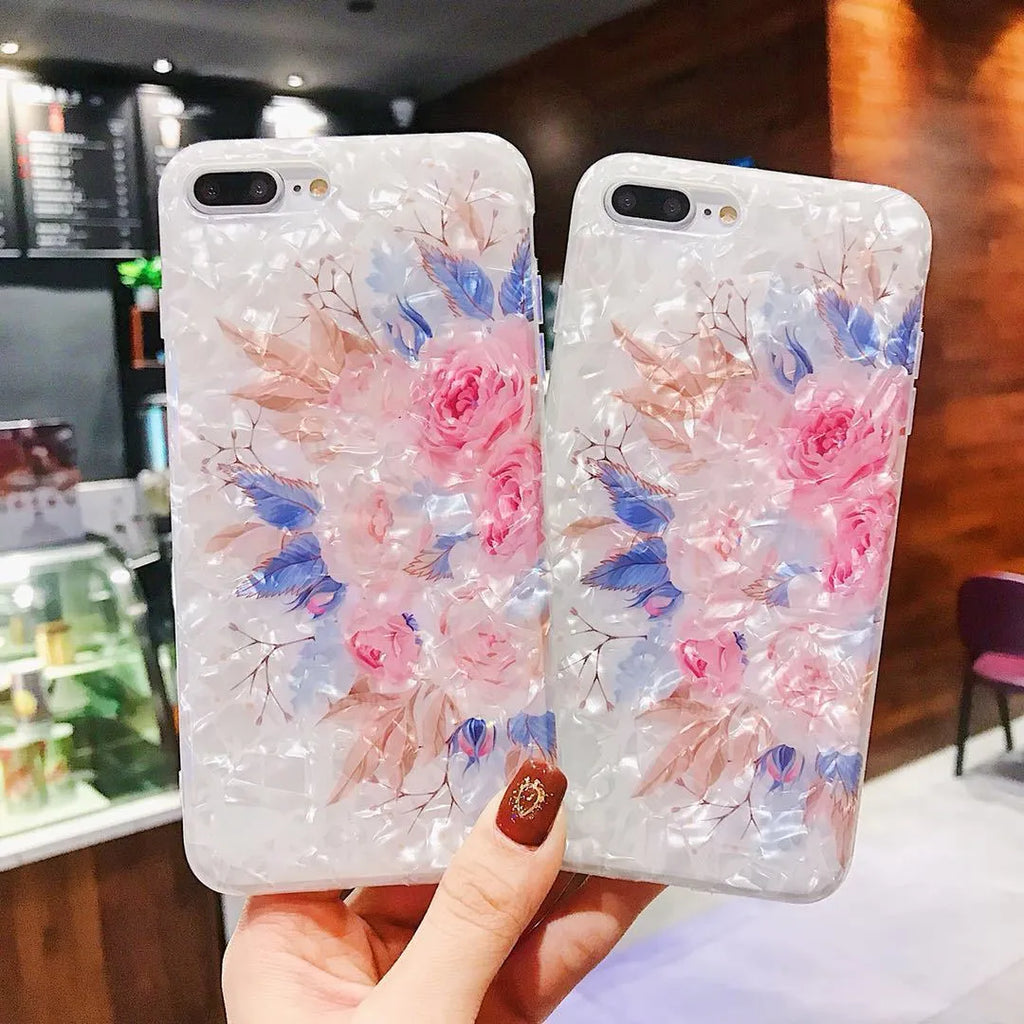 Dream Shell soft TPU phone case for iPhone with rose flower back pattern in brown colour