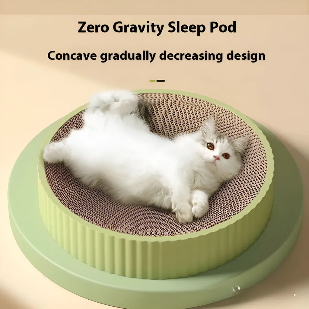 Round green cat scratching board with replaceable corrugated cardboard insert, 55cm diameter