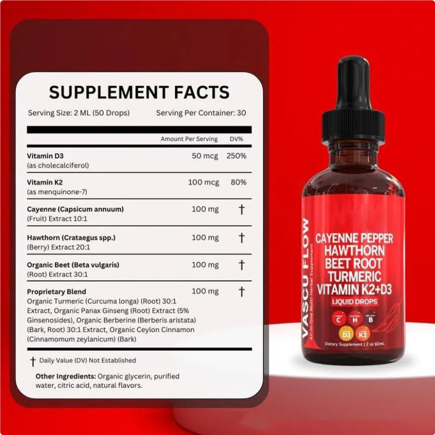 60ml bottle of vitamin D3 K2 hawthorn fruit supplement liquid drops with integrated dropper