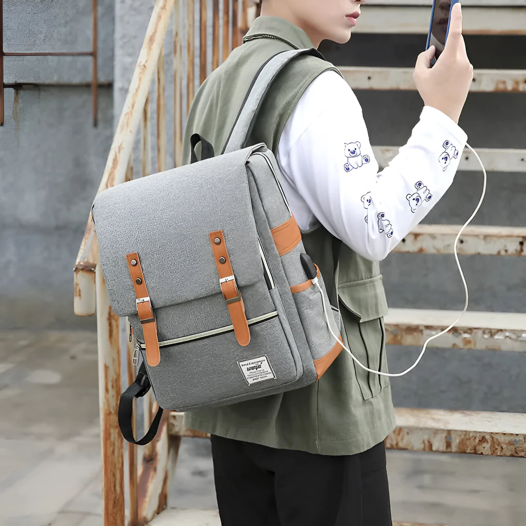 Three-piece business backpack set in Oxford cloth with computer compartment and curved shoulder straps