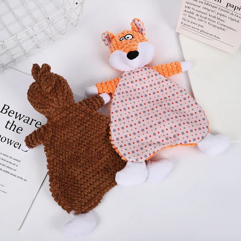 Pet stuffed toy in fox shape with sound paper and bite resistant velvet, brown colour