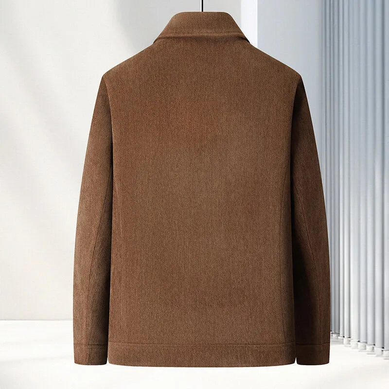 Men's slim fit lapel collar casual coat in thickened Vinylon fabric, shown in dark blue colour.