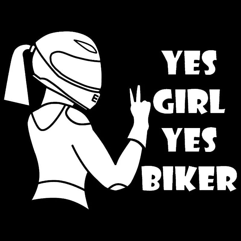 Rider girl character car waterproof sticker measuring 16cm by 15cm in black colour
