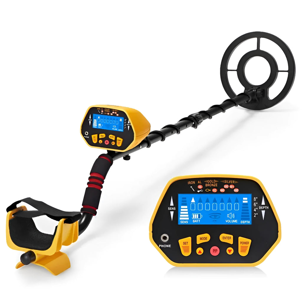 GC1028 professional metal detector with black and yellow colouring and LCD display