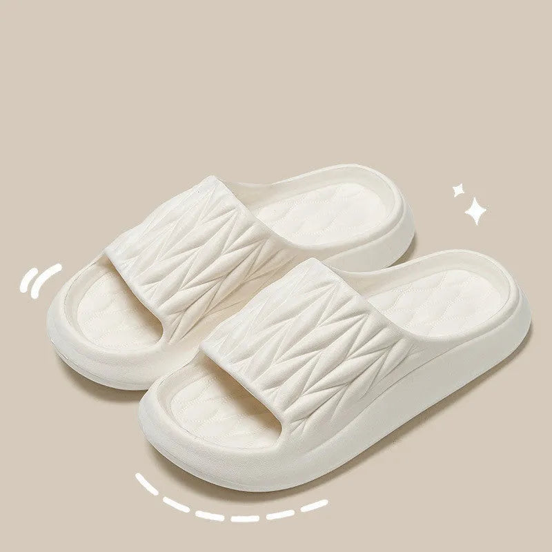 Leaf texture design EVA household slippers for men and women in various colours on a non-slip sole.