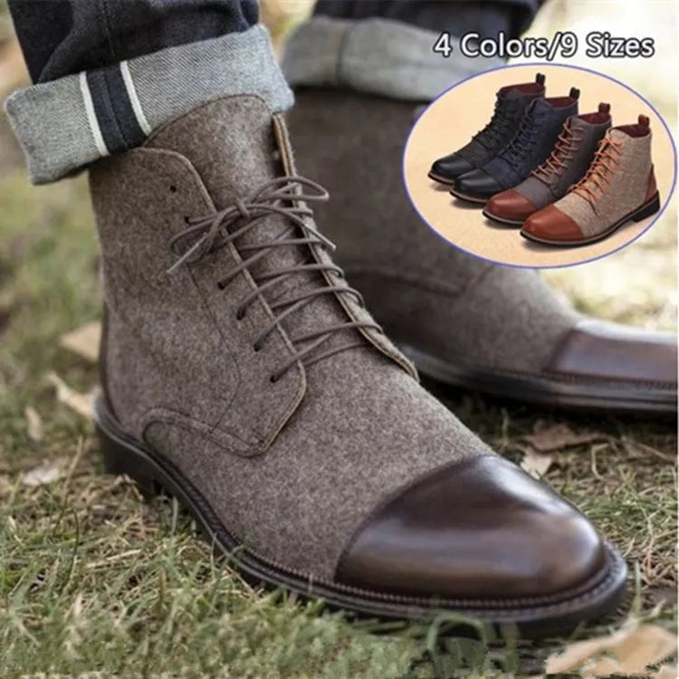 Men's leather motorcycle boots with belt buckle detailing in black, blue, grey, or khaki colours