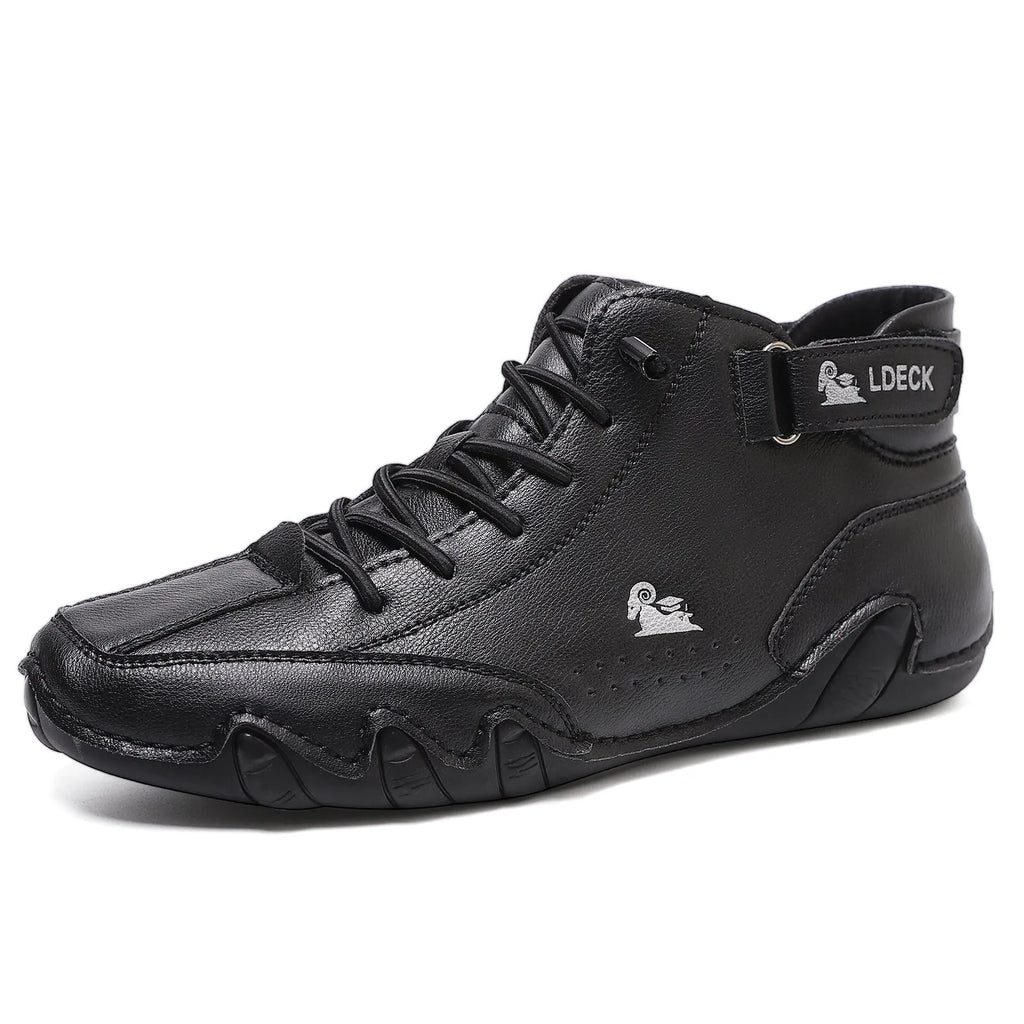 Men's Octopus brand high top shoes in khaki, grey, black, or green with a round toe and flat rubber sole.