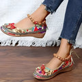 Women's plus size ethnic platform sandals with cloth upper and elastic band fastening in black colour