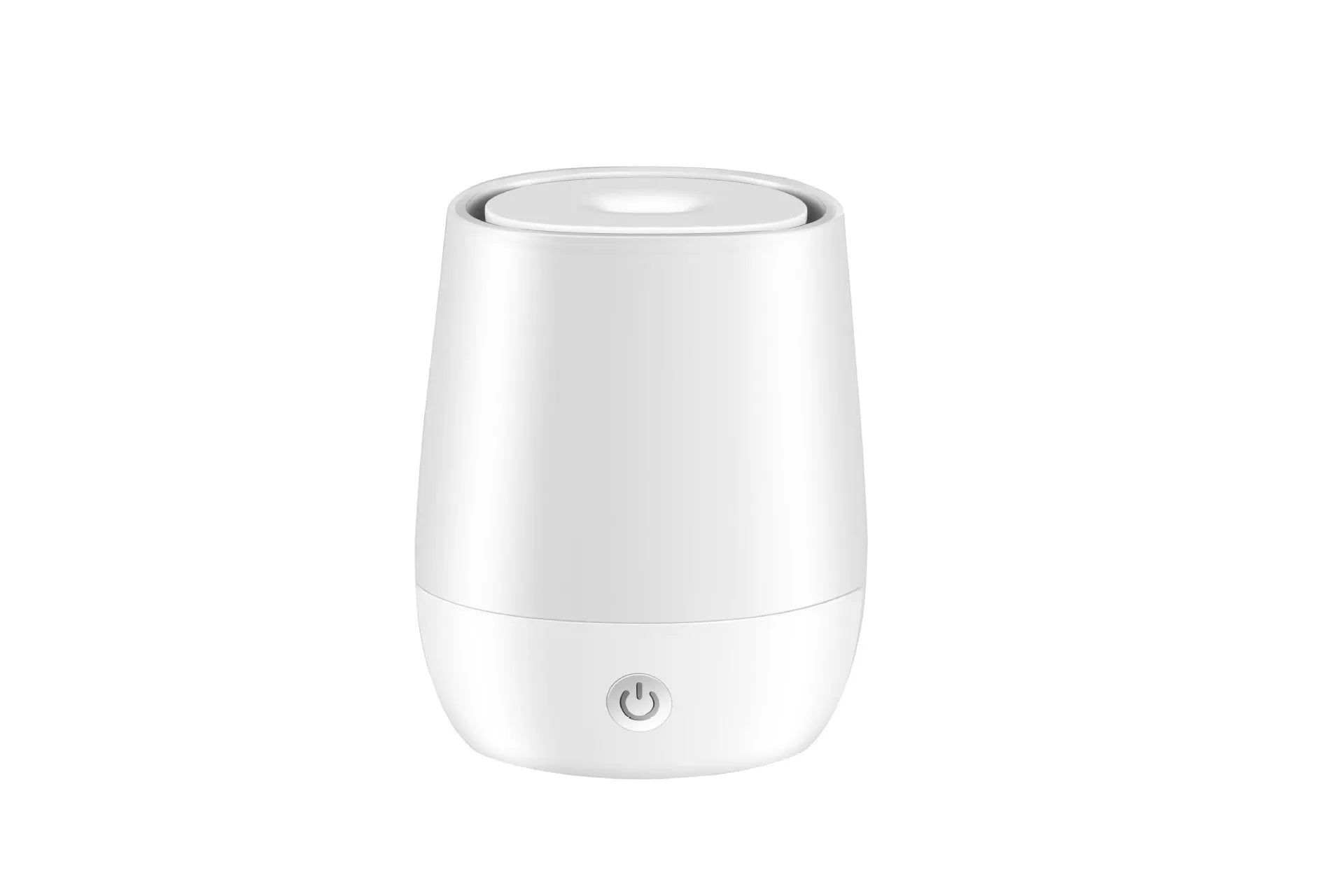 White USB aromatherapy diffuser with simulated flame effect showing mist emission