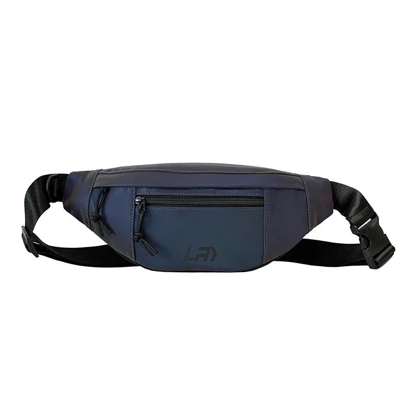 Blue reflective crossbody cycling chest bag with open pocket and soft handle