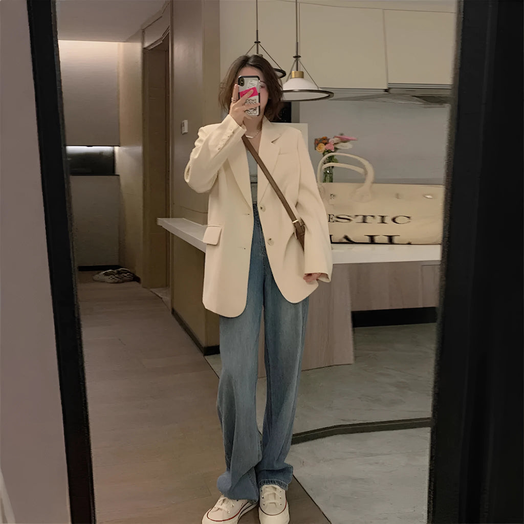 Korean street style small suit jacket in polyester with pockets, available in multiple solid colours