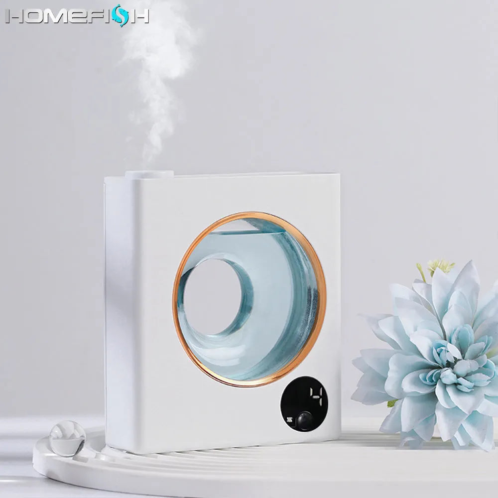 Small white automatic aromatherapy machine mounted on wall with USB charging cable