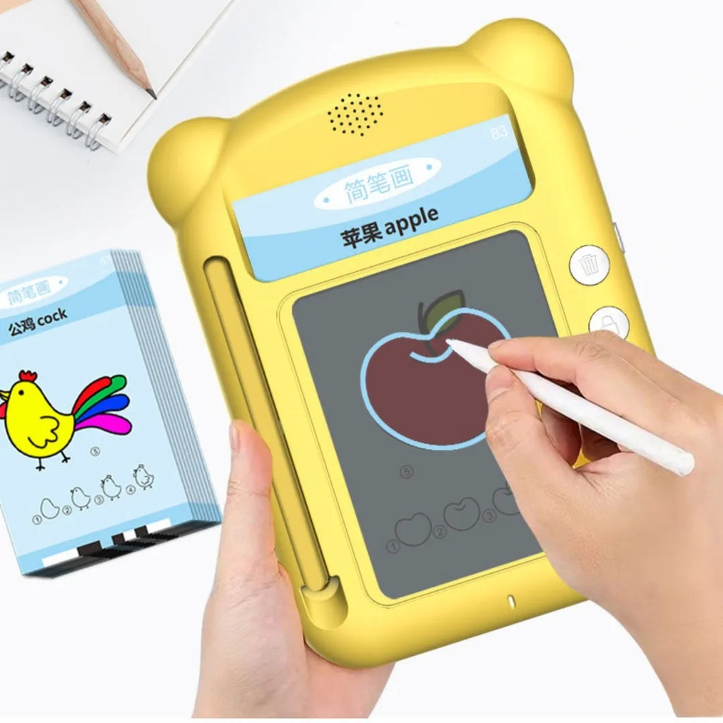 Yellow ABS plastic early learning machine with bilingual education cards for English and Chinese language learning