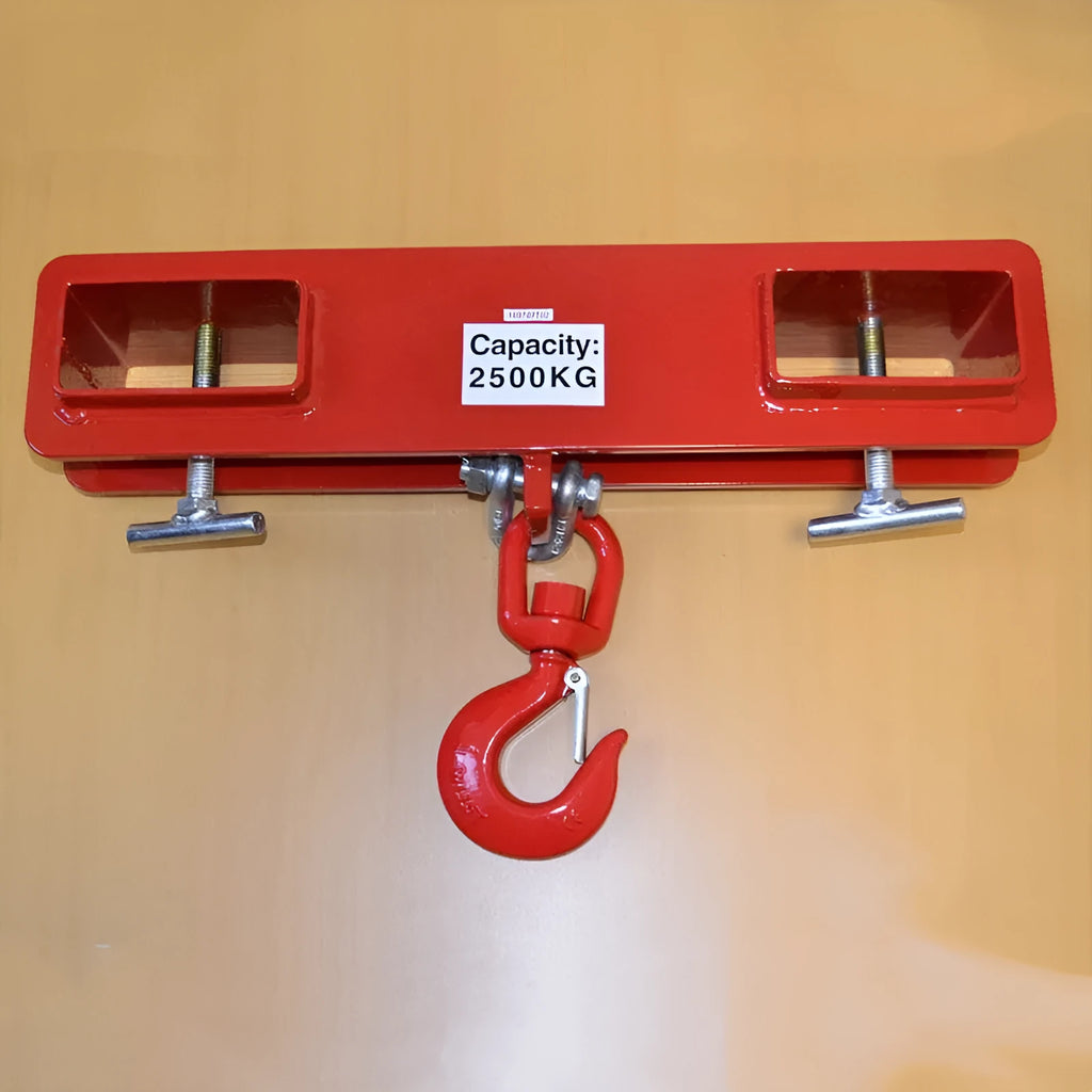 Iron forklift crane hook attachment with rotatable drum and safety locking mechanism for 25T loads.