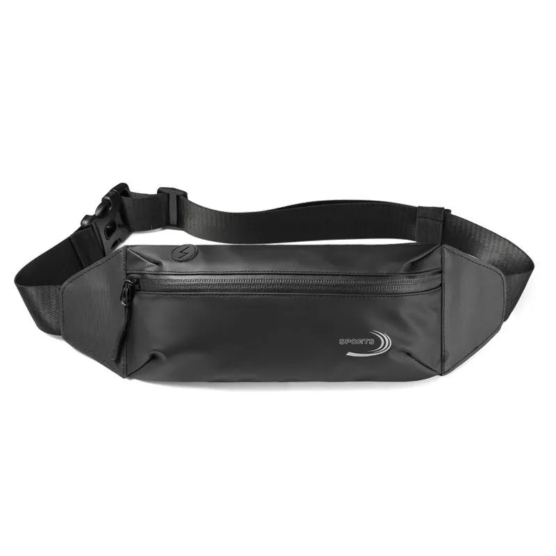 Men's blue waterproof sports waist bag made from Derm Oxford polyester, shown with adjustable strap.
