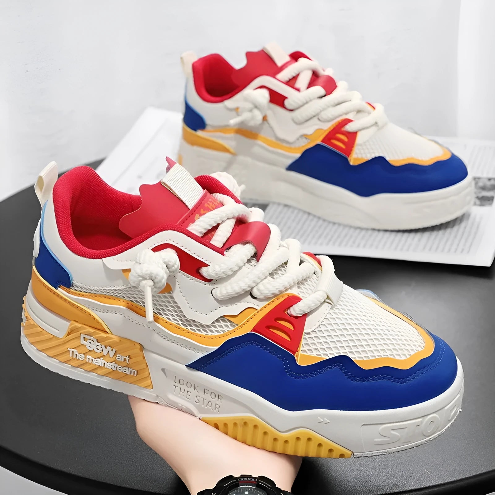 Men's casual board shoes with soft rubber sole, mesh lining, low-top flat heel, available in beige
