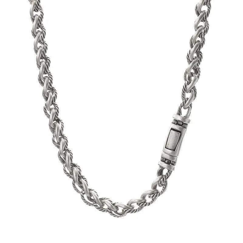 Men's titanium steel keel chain necklace with antique silver finish and large hemp flower links