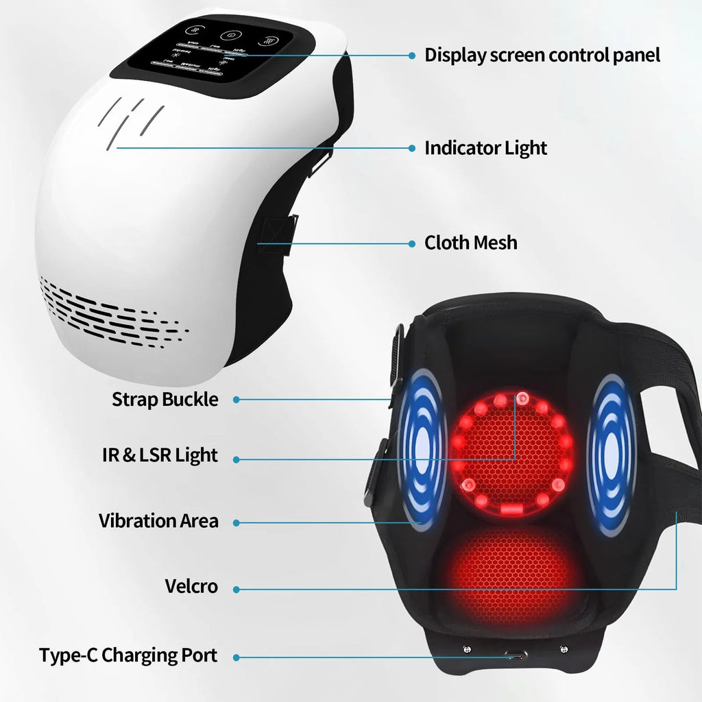 Electric knee massager with intelligent kneading and heating, white colour, USB rechargeable, placed on a sofa