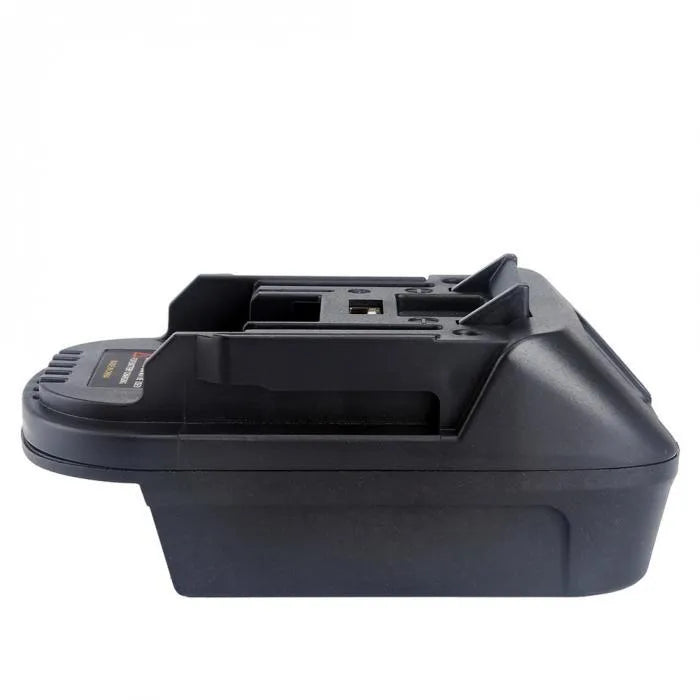 Black Milwaukee to Makita battery adapter measuring 125x90x65cm for DM18M to H99F conversion