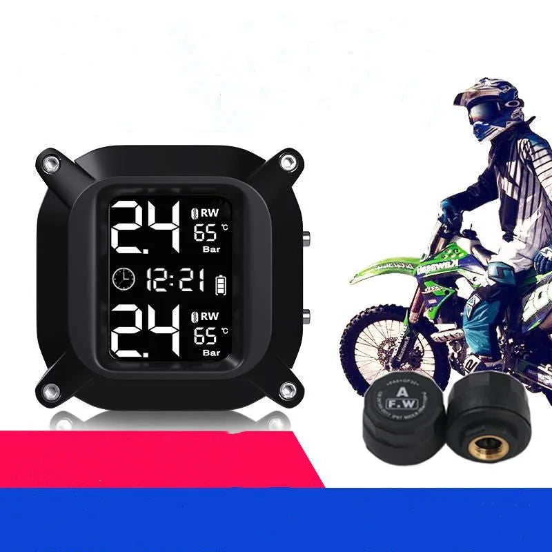 Motorcycle wireless tire pressure monitoring system digital display black portable mini TPMS for two-wheeled trailer