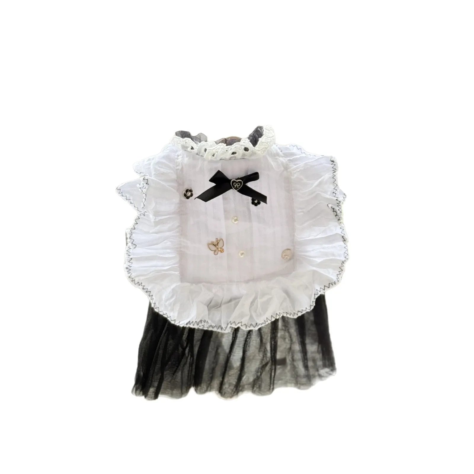White princess-style gauze skirt for small dogs on a mannequin showing the full length