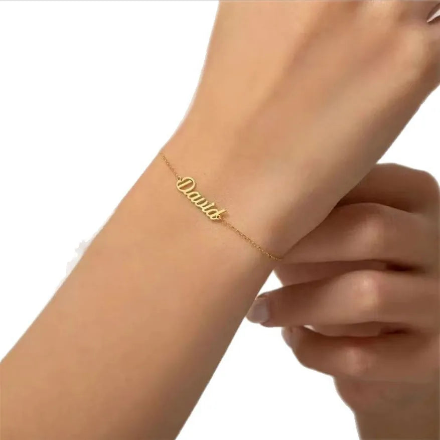 Titanium steel personalised cross chain bracelet with gold electroplated finish and custom letter name