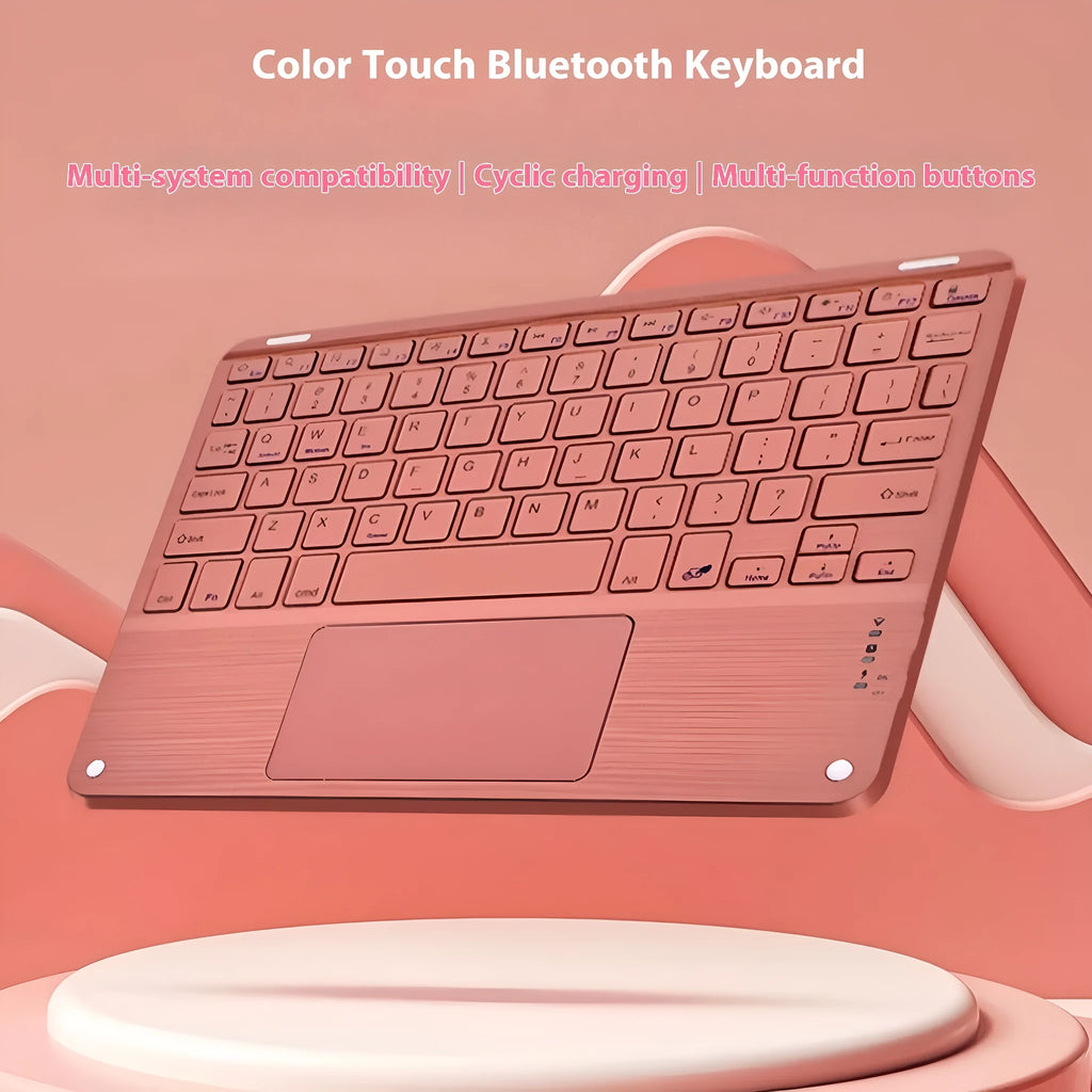 Square hat touch Bluetooth wireless charging keyboard in orange red colour on a desk