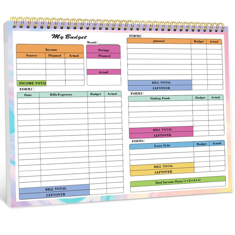 B5 budget tracking notebook with spiral binding and PP cover for income expenditure recording