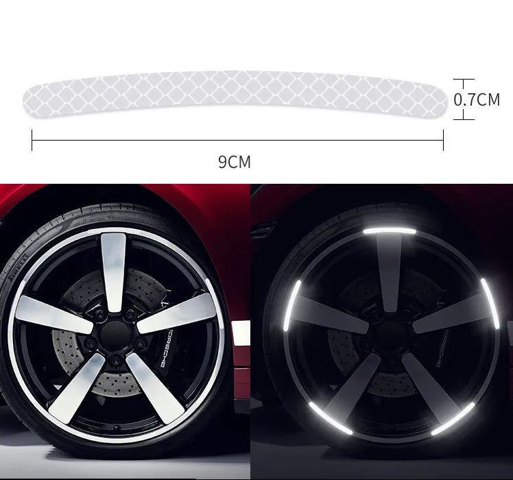 20PCs car wheel hub reflective stickers PVC material arc-shaped design in various colours
