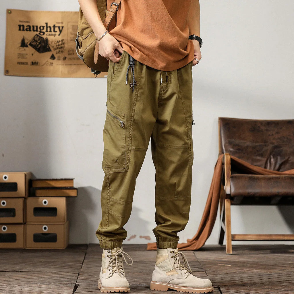 Men's cotton harem overalls with tapered ankle band in black, coffee, khaki and peacock green colours