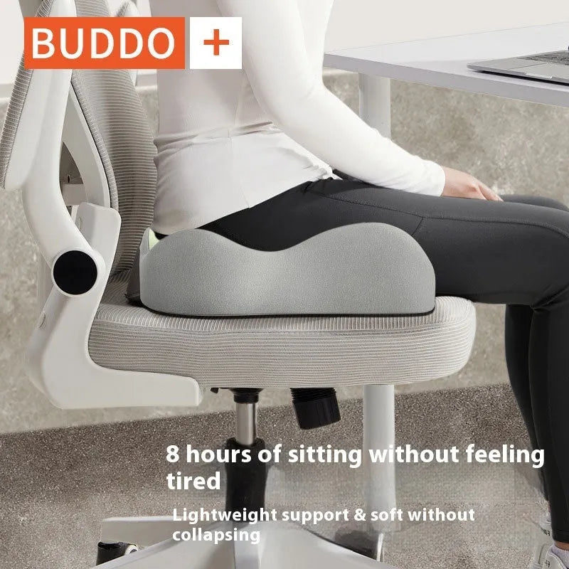 Memory foam waist support seat cushion in blue and grey colour combination on office chair