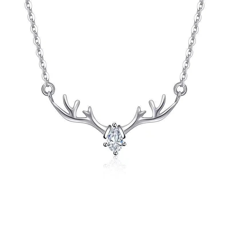 Women's copper deer pendant necklace with blue stone option on O-link chain, light luxury Korean style