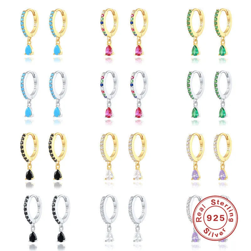S925 sterling silver geometric water drop earrings with diamond accents in gold or white gold plating