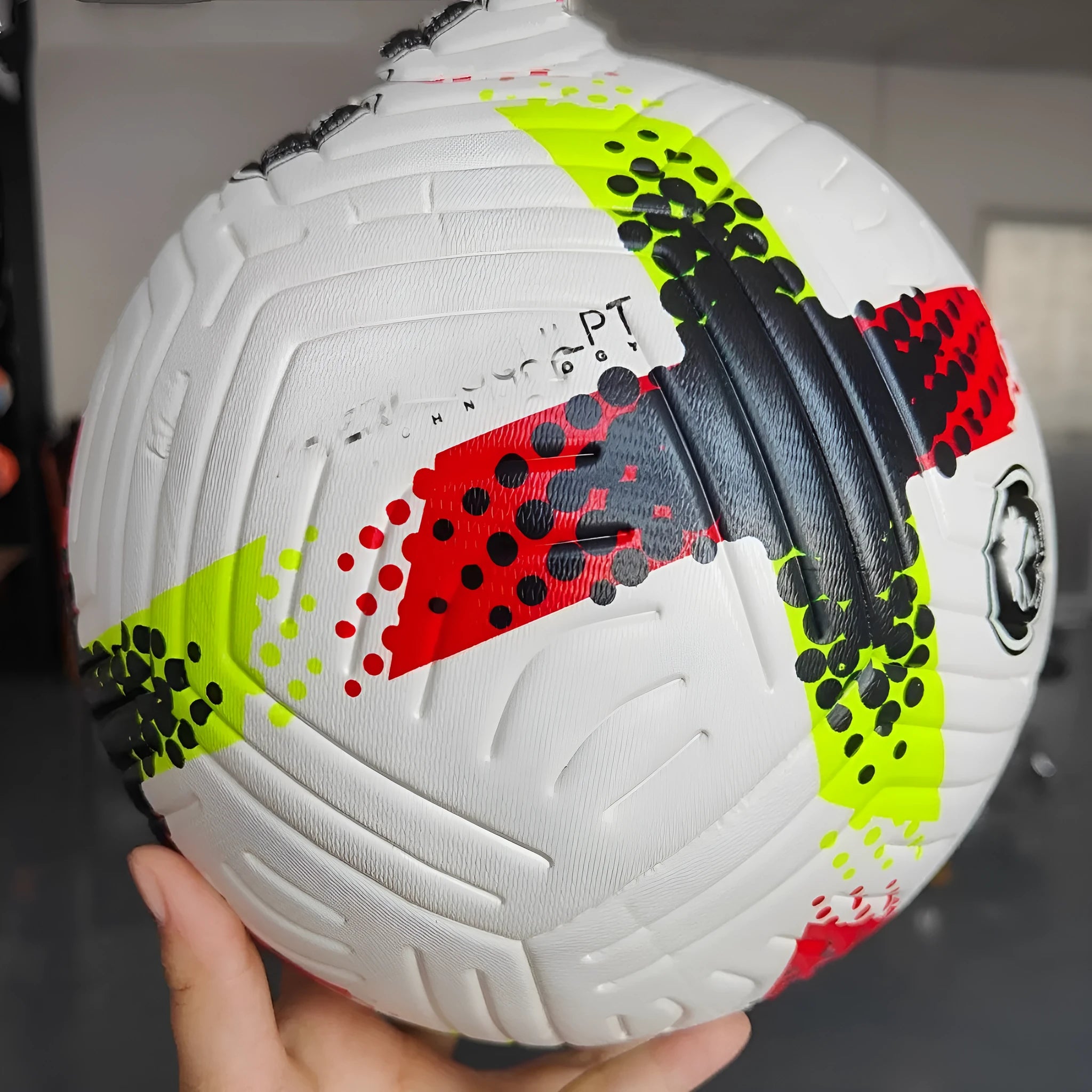 Fluorescent green size 5 PU football for training and league matches